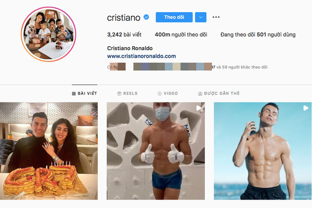 Ronaldo là người đầu tiên vượt qua cột mốc được 400 triệu người theo dõi trên Instagram