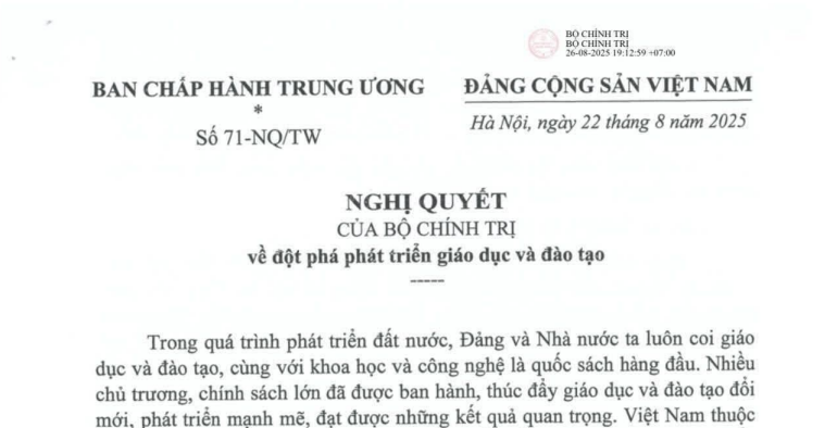 Ban hành Nghị quyết 71-NQ/TW về đột phá phát triển giáo dục và đào tạo