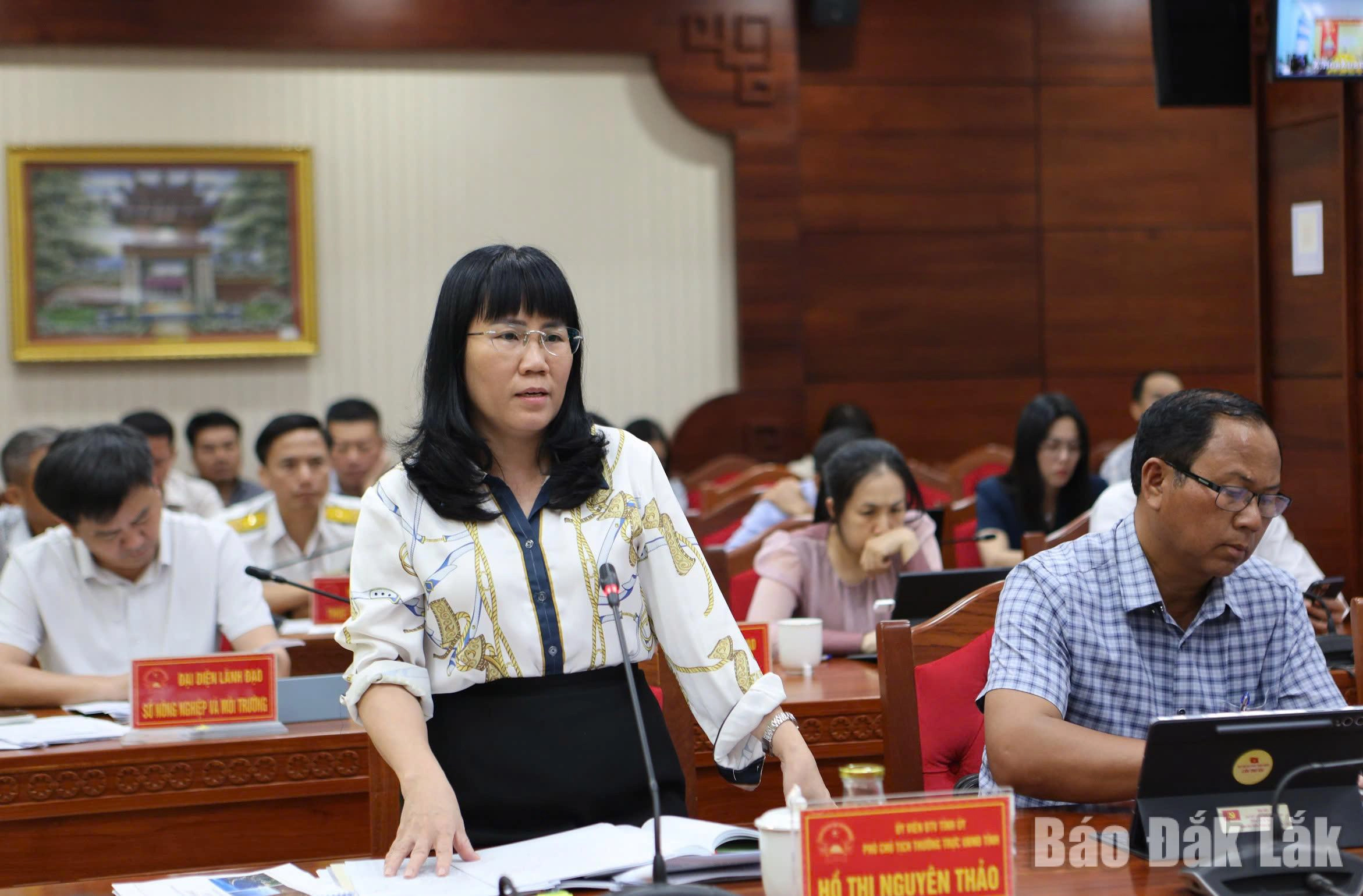 Phó Chủ tịch Thường trực UBND tỉnh Hồ Thị Nguyên Thảo phát biểu tại buổi họp.