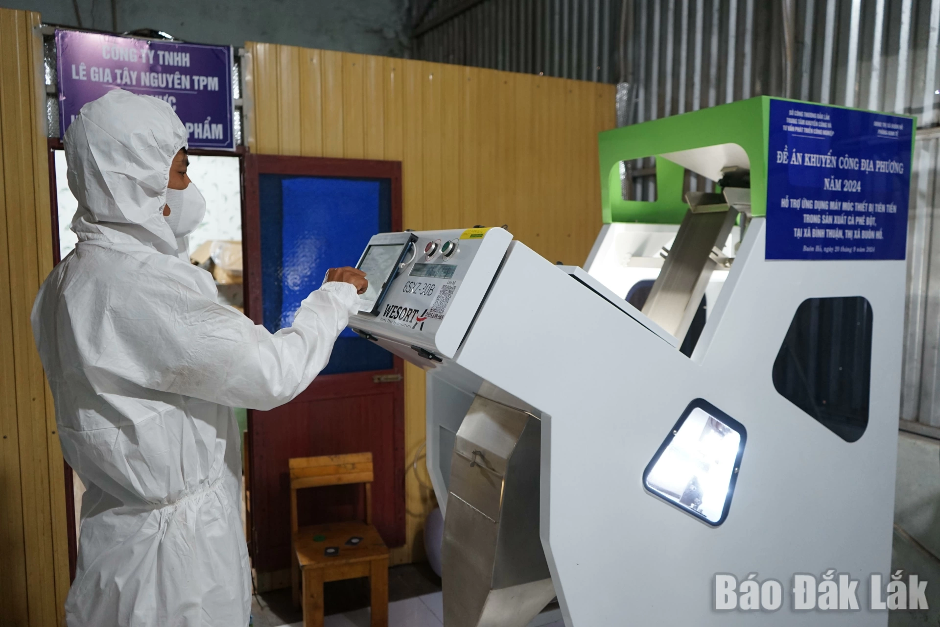 Hệ thống máy tách màu, phân loại hạt cà phê tại Công ty TNHH Lê Gia Tây Nguyên TPM.