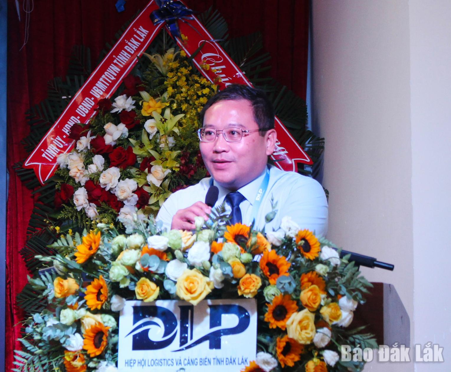 Chủ tịch Hiệp hội Logistics và Cảng biển tỉnh Đắk Lắk nhiệm kỳ 2026 - 2030 Nguyễn Thanh Hân phát biểu nhận nhiệm vụ tại Đại hội.