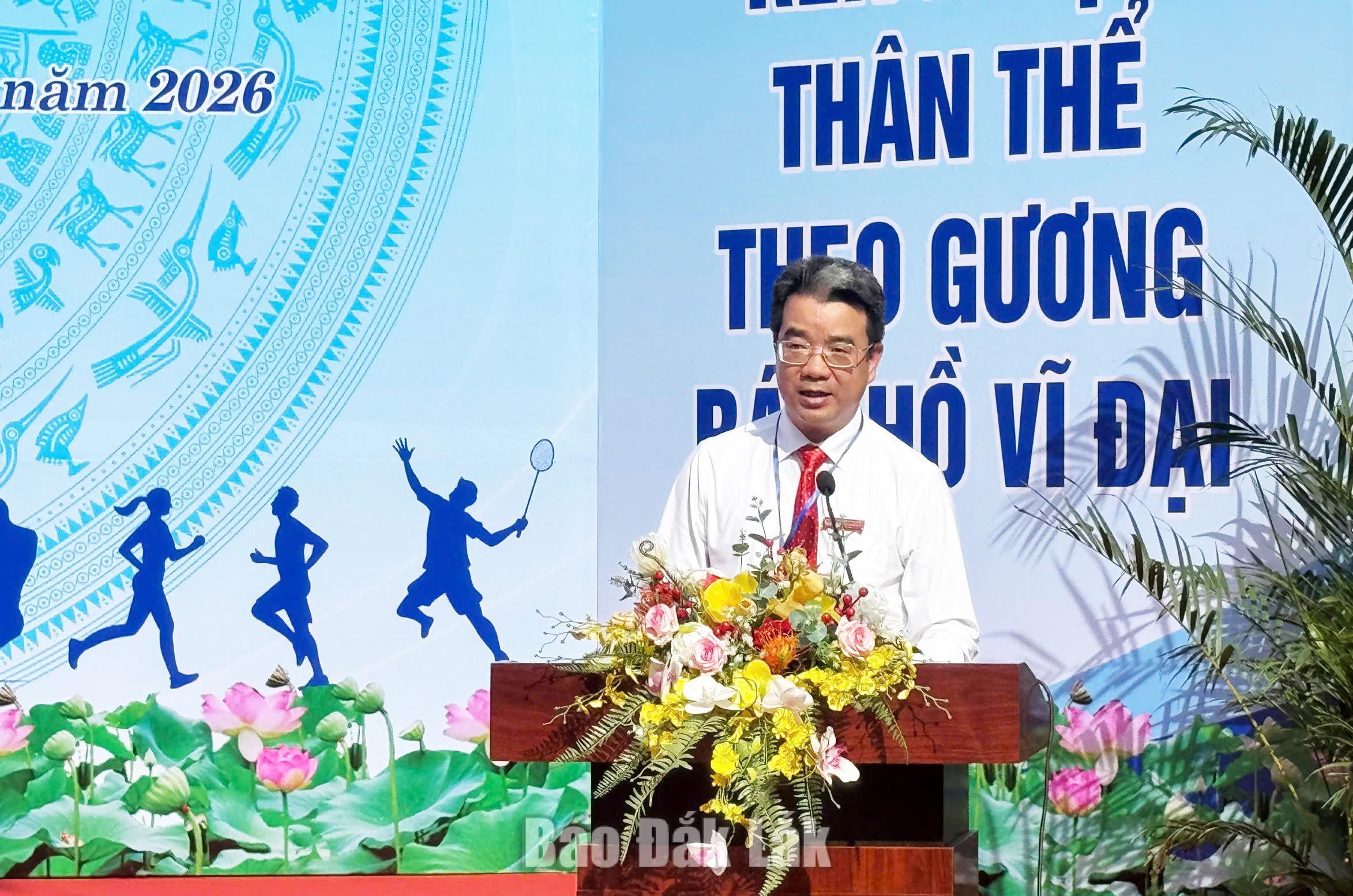 Khai mạc Đại hội Thể dục thể thao phường Thành Nhất 2 Chủ tịch UBND phường Thành Nhất Nguyễn Đình Tâm phát biểu tại buổi lễ.