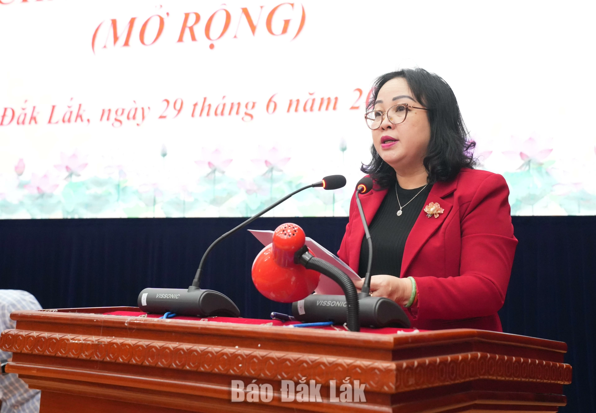 Đồng chí Cao Thị Hòa An, Ủy viên Trung ương Đảng, Phó Bí thư Thường trực Tỉnh ủy, Chủ tịch HĐND tỉnh đã báo cáo tình hình, kết quả thực hiện nhiệm vụ phát triển kinh tế - xã hội, đảm bảo quốc phòng, an ninh 6 tháng đầu năm và nhiệm vụ trọng tâm tháng 6 tháng cuối năm 2026.