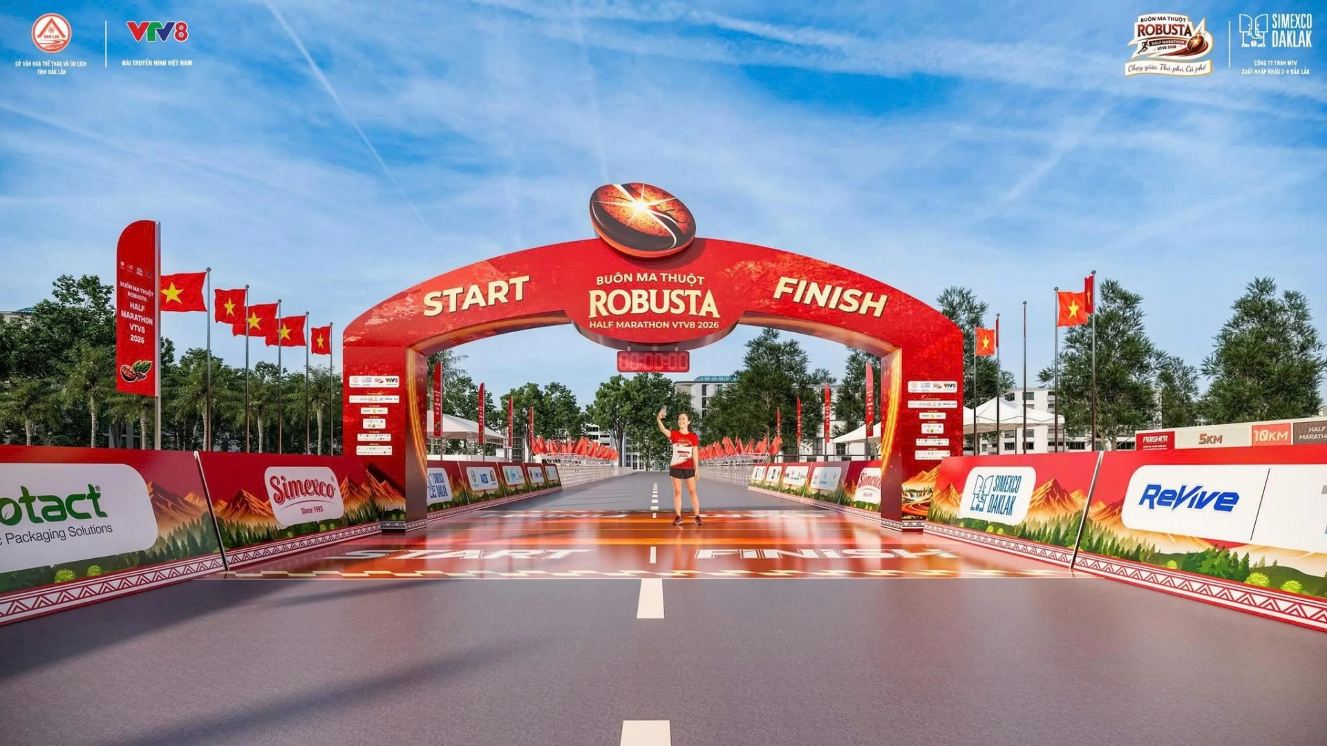Giải chạy Buôn Ma Thuột Robusta Half Marathon VTV8 2026 sẵn sàng khai cuộc 1 Phối cảnh khu vực xuất phát giải. Ảnh: Ban tổ chức