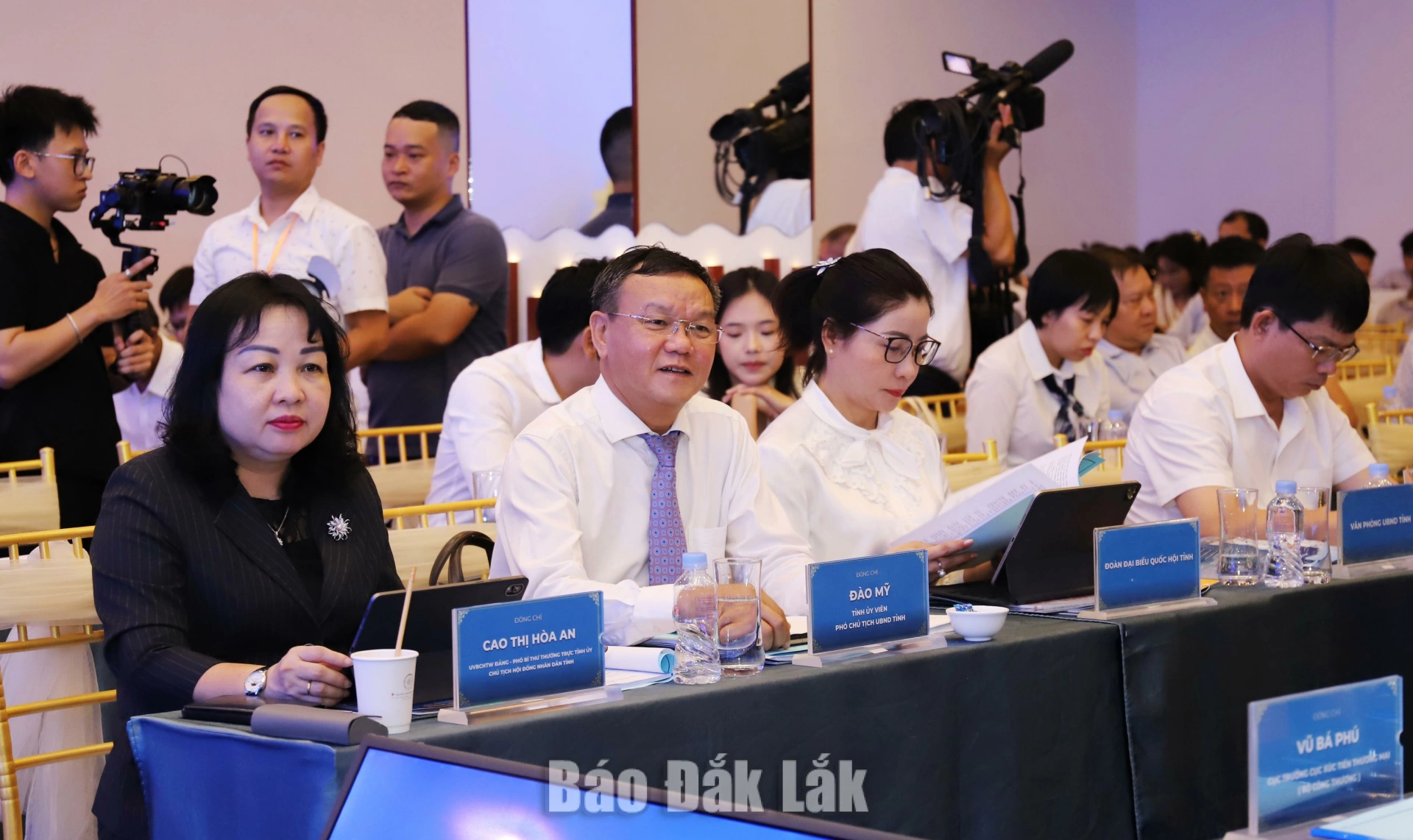 Ủy viên Trung ương Đảng, Phó Bí thư Thường trực Tỉnh ủy, Chủ tịch HĐND tỉnh Cao Thị Hòa An cùng các đồng chí lãnh đạo tỉnh dự Hội thảo.