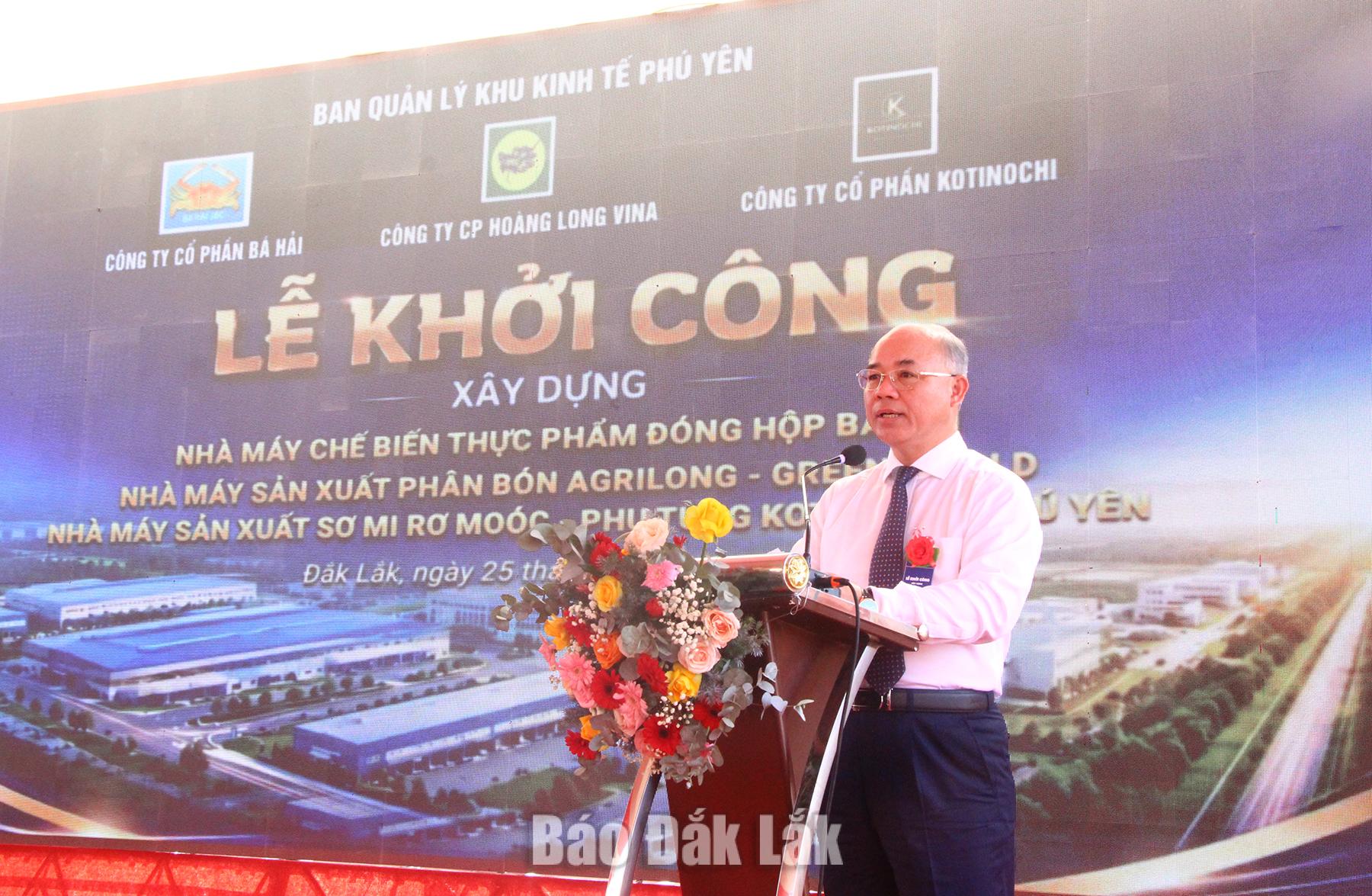Tỉnh ủy viên, Phó Chủ tịch UBND tỉnh Trương Công Thái phát biểu tại lễ khởi công.