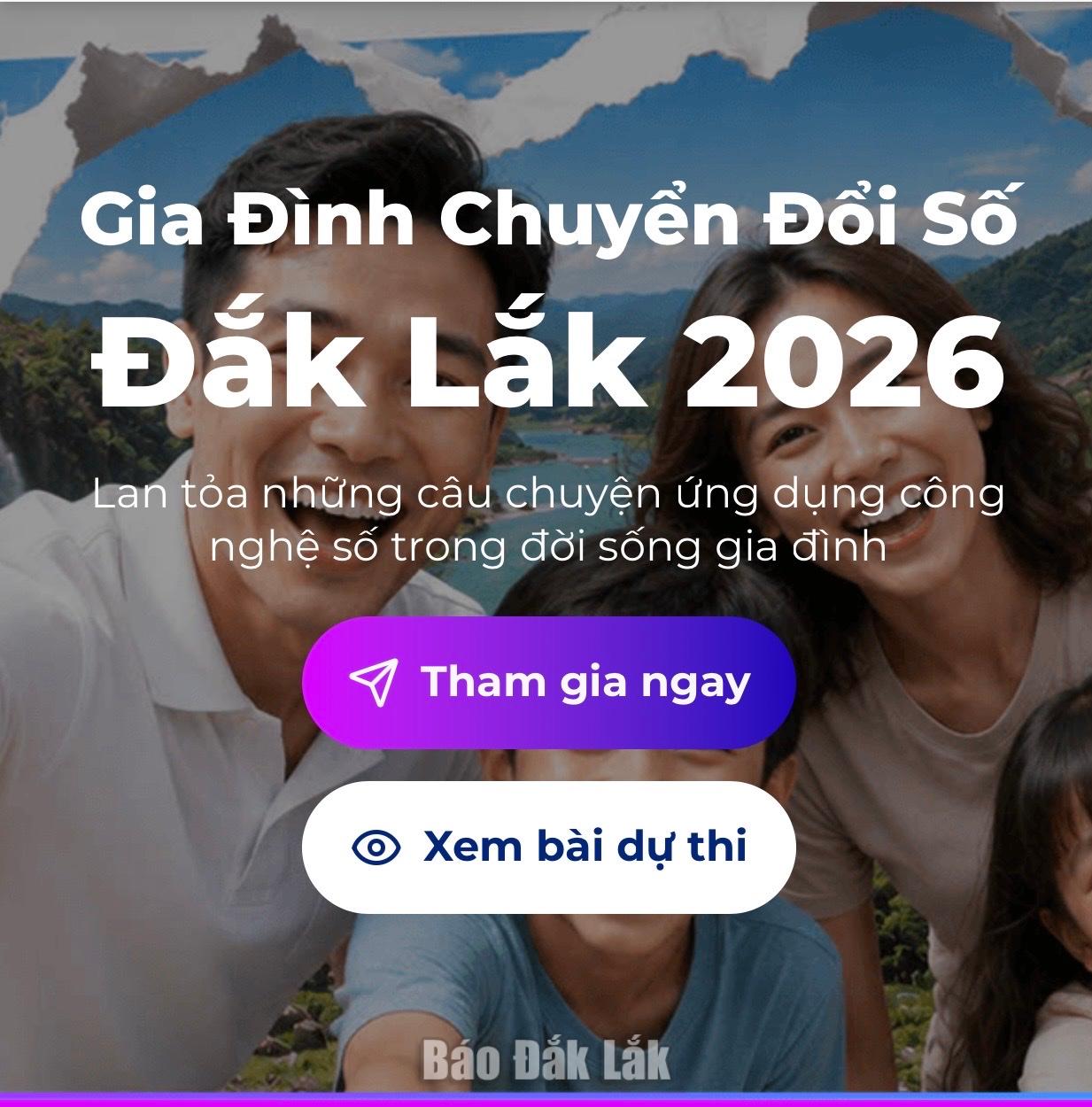 Giao diện tham gia Cuộc thi Gia đình chuyển đổi số tỉnh Đắk Lắk năm 2026.