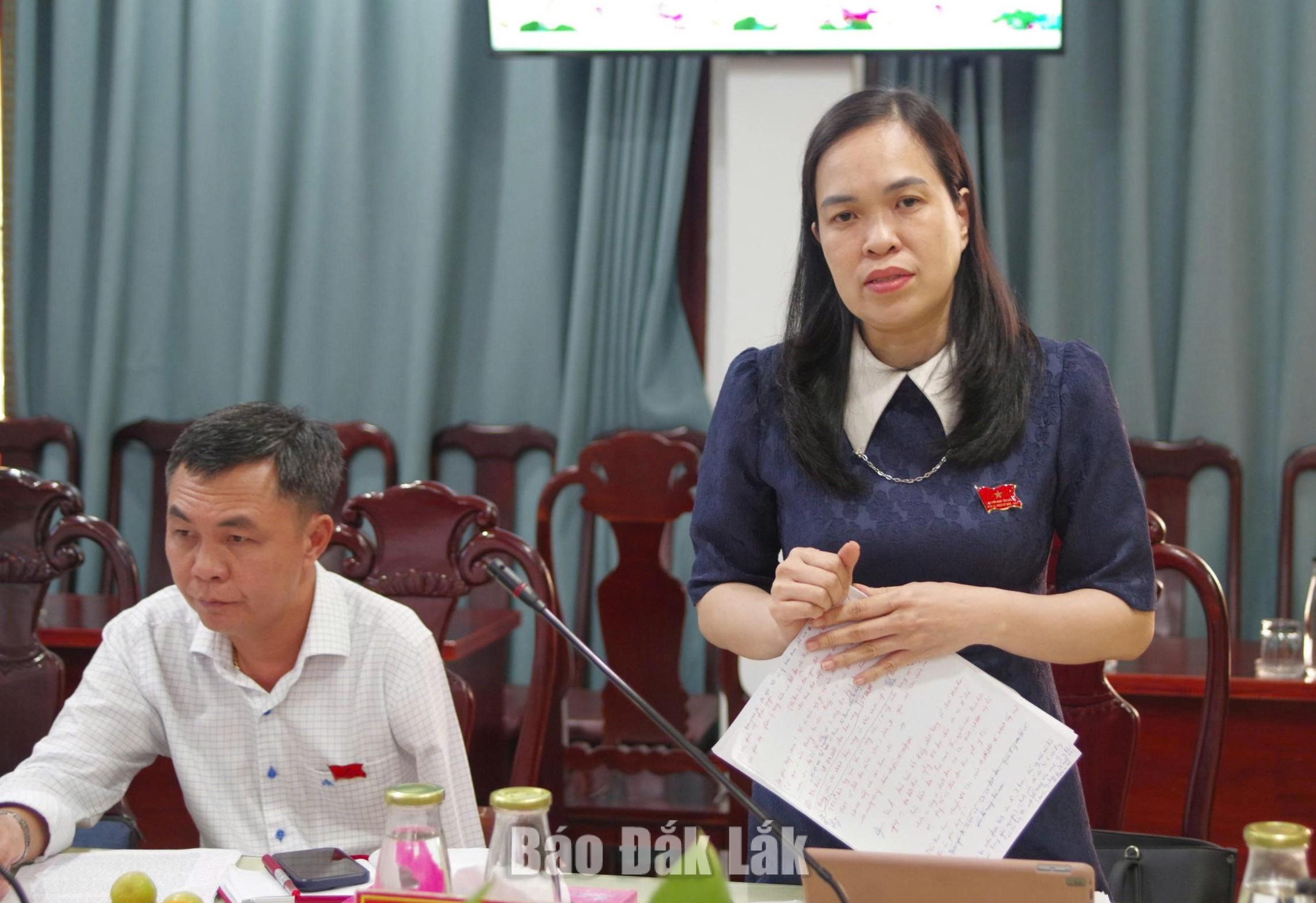 Phó Trưởng Ban Pháp chế HĐND tỉnh Nguyễn Thị Vân Anh phát biểu tại buổi làm việc.