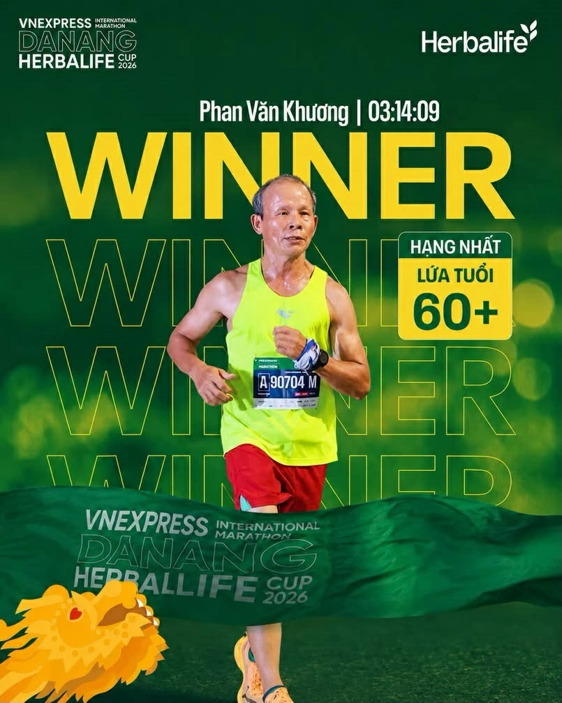 Runners Đắk Lắk giành hai giải Nhất, một giải Ba tại Marathon Danang Herbalife Cup 2026 1 Runners Phan Văn Khương về Nhất, nhóm tuổi nam 60+ Ảnh: Ban tổ chức.