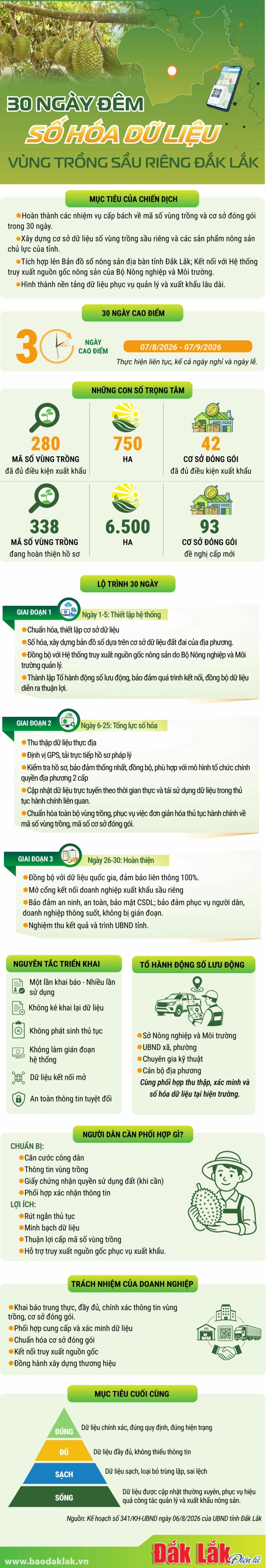 (Infographic) 30 ngày đêm số hóa dữ liệu vùng trồng sầu riêng Đắk Lắk