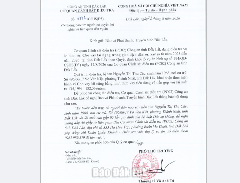 Tìm người liên quan vụ án cho vay lãi nặng