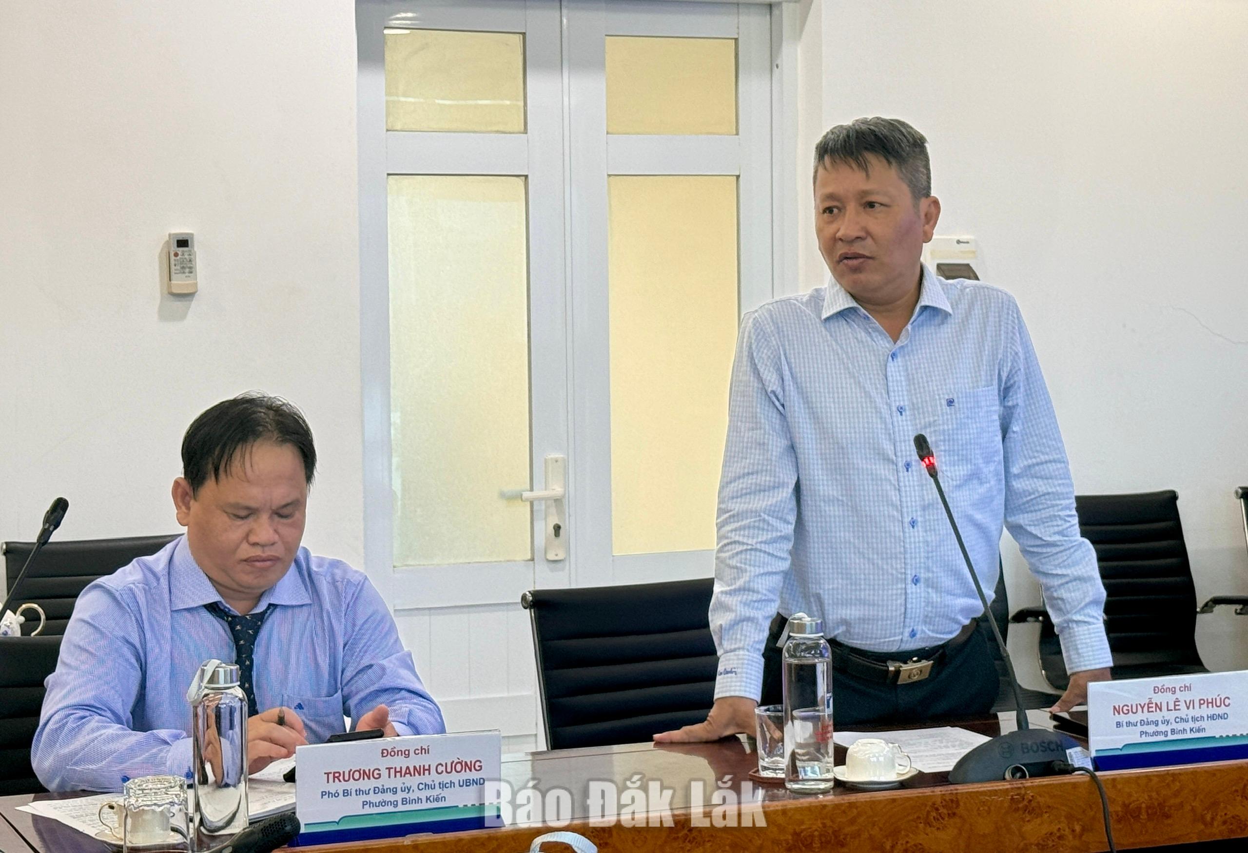 Bí thư  Đảng ủy, Chủ tịch HĐND phường Bình Kiến Nguyễn Lê Vi Phúc thông tin những nhu cầu và những thế mạnh của phường tại lễ ký kết.