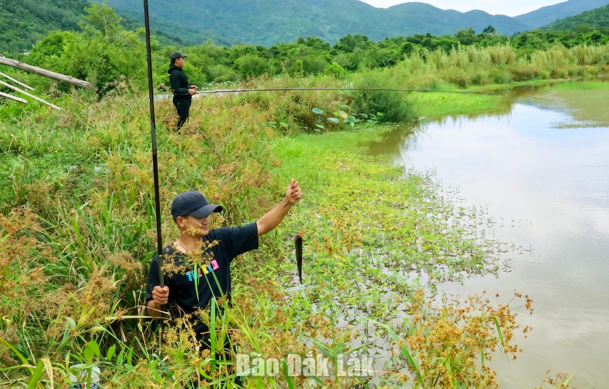 Người dân địa phương câu cá tại các ao hồ ở rừng ngập nước Bầu Đá.