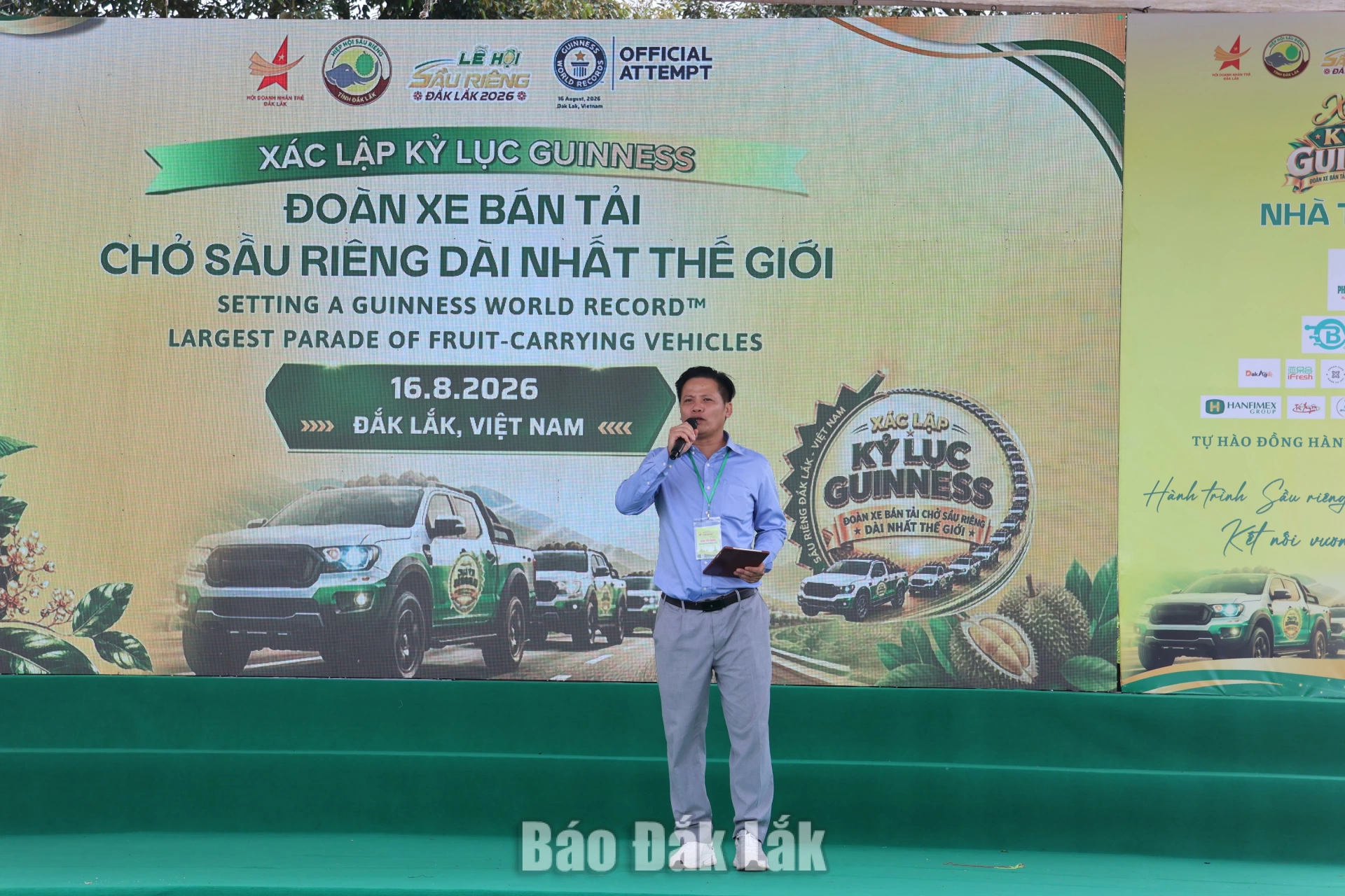 Ông Lê Anh Trung, Chủ tịch Hiệp hội Sầu riêng Đắk Lắk phát biểu tại buổi lễ.