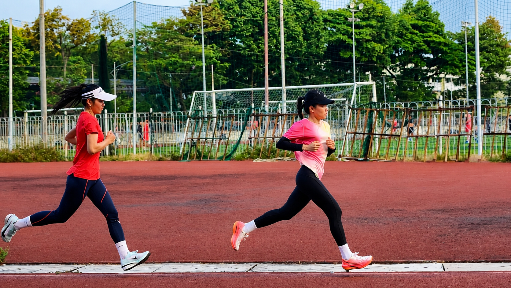Lê Thị Tuyết (chạy đầu) tập luyện tại A