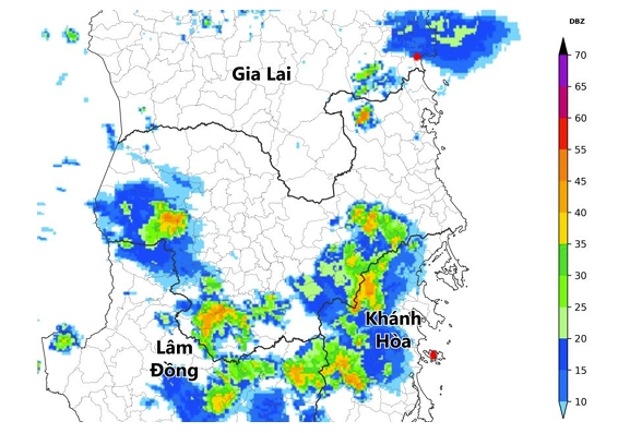 Ảnh radar thời tiết khu vực tỉnh Đắk Lắk.