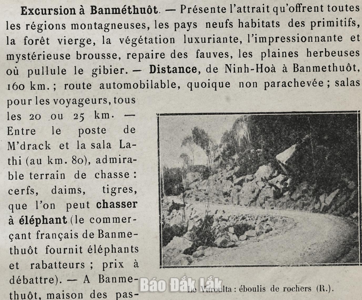 Một đoạn thông tin giới thiệu Banméthuot trong cẩm nang du lịch LAnnam: Guide du Touriste.
