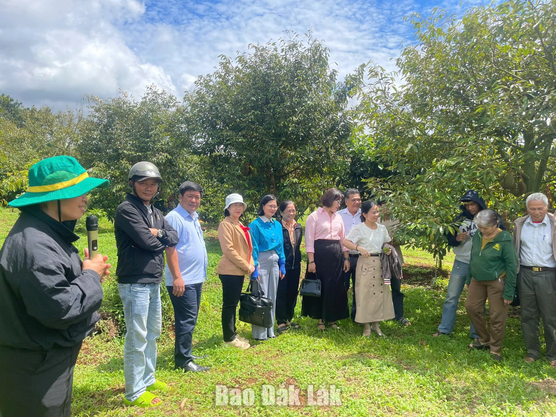 Hiệu quả từ mô hình trình diễn sử dụng phân bón hữu cơ và chế phẩm sinh học trên cây sầu riêng 1 Các đại biểu tham quan mô hình.