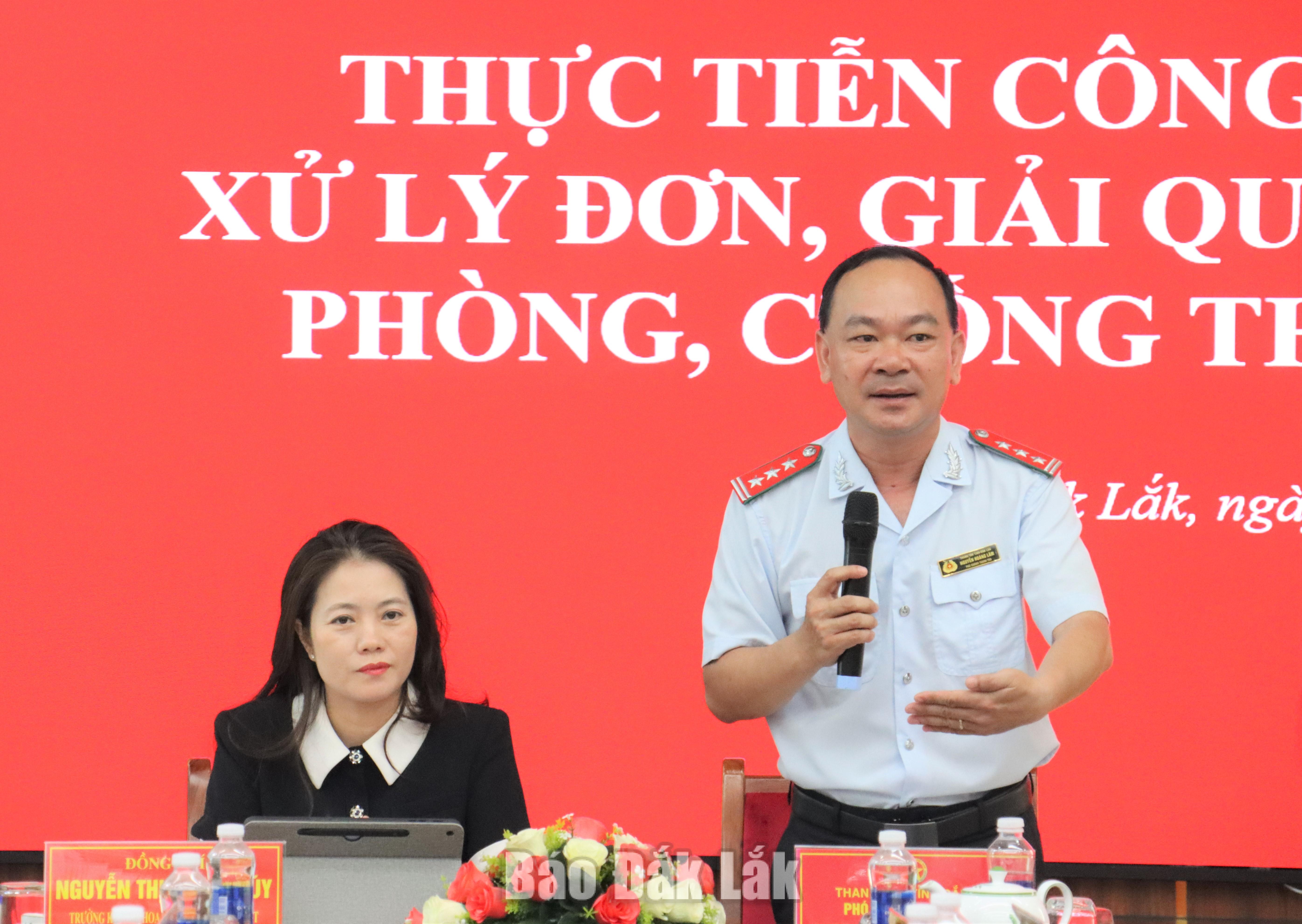 Phó Chánh Thanh tra tỉnh Nguyễn Hoàng Lâm phát biểu tại hội thảo.