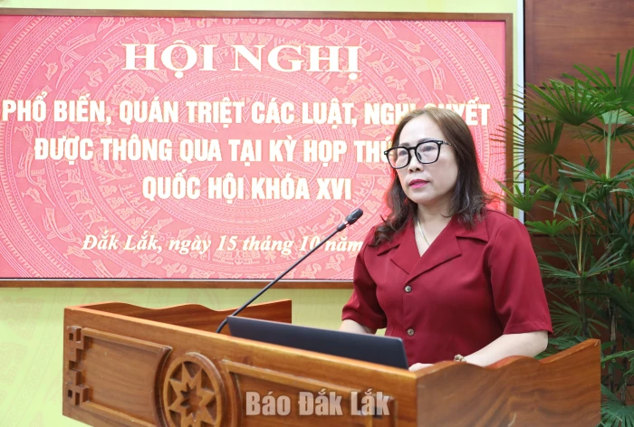 Đắk Lắk phổ biến, quán triệt các luật, nghị quyết mới của Quốc hội 3 Bà Phan Thị Hoa, Phó Giám đốc Sở Tư pháp tham gia thảo luận.